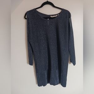 SOFT SURROUNDINGS Women's Navy Blue Cold Shoulder Silver Sparkle Tunic, XS